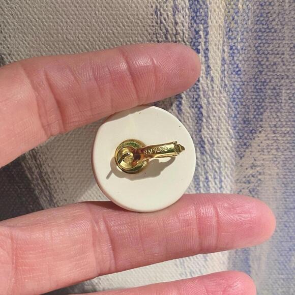 RARE Vintage 1980s NAPIER Geometric Enamel Button Earrings - Picture 2 of 5